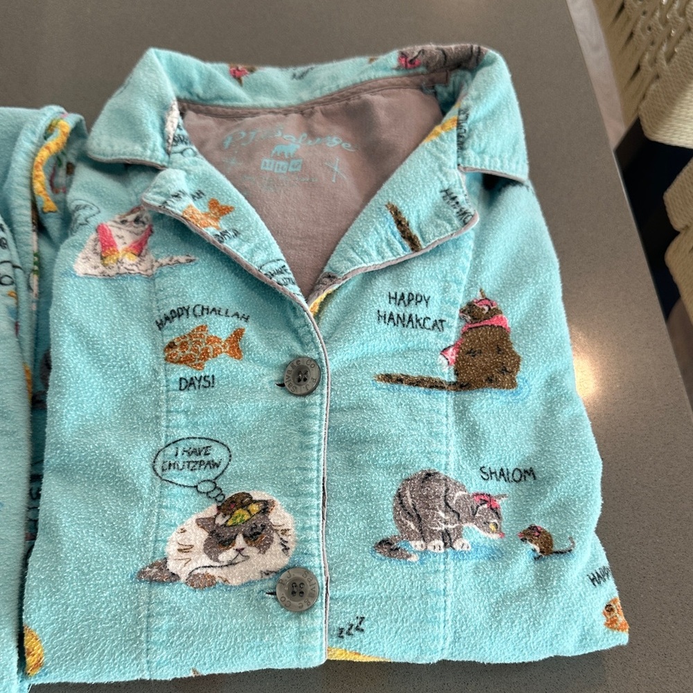 P.J. Salvage women’s pajamas Hanukkah motif with cats.